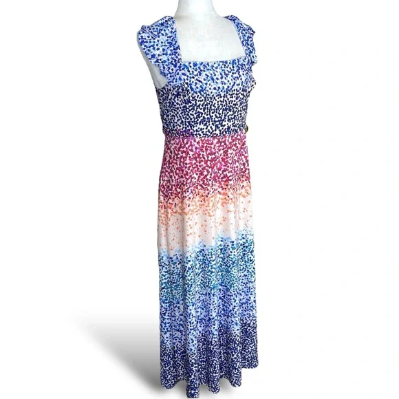 JULIA JORDAN Ruffle Flutter Sleeve Tie Back Confetti Dot Midi Long Dress Sz 10 - Picture 4 of 9